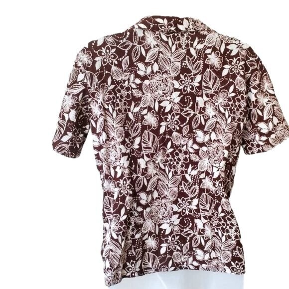 VINTAGE ERIKA Womens Button Up SZ SP Collar Floral Tropical Java Brown Textured - Picture 2 of 9